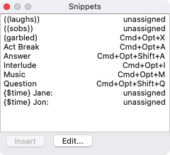 Custom snippets window